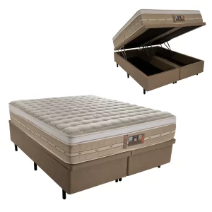 Cama Box Baú Casal Queen com Colchão Molas 158x198x68Cm