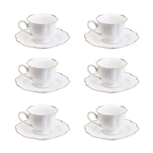 Jogo Xícaras com Pires de Porcelana para Café 80Ml - 6 Jogos
