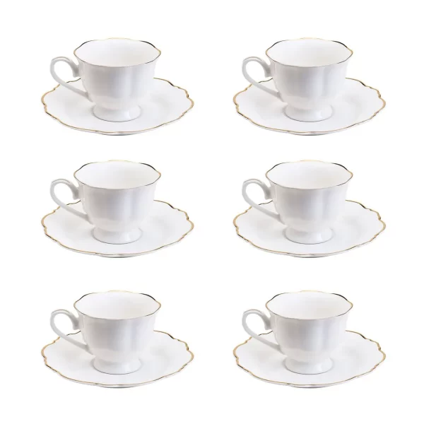 Jogo Xícaras com Pires de Porcelana para Café 80Ml - 6 Jogos